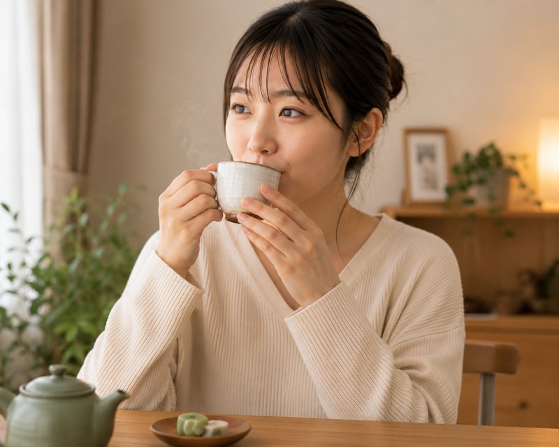 ダイエット中にお茶を飲む女性