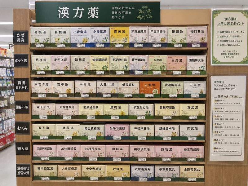 ドラッグストアの漢方薬コーナー・防風通聖散の売り場