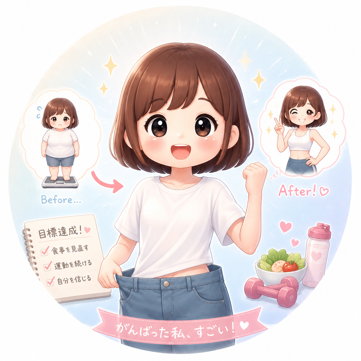 まるのダイエットビフォーアフターイラスト