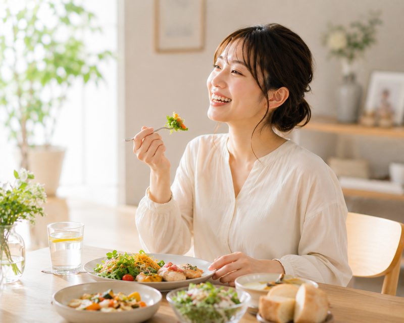 好きなものを楽しく食べる女性