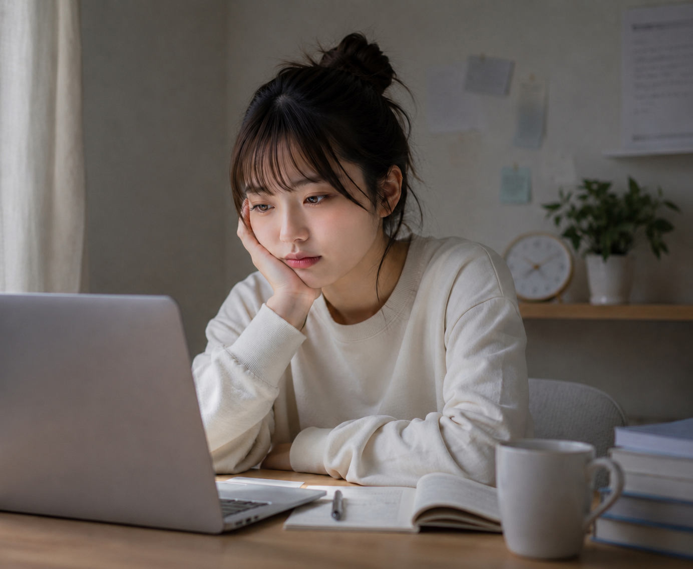 睡眠不足でつらい女性