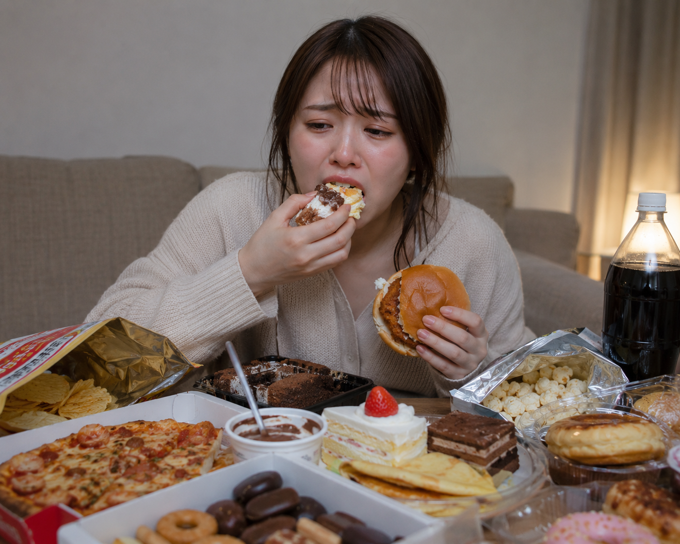 ストレスで食べ過ぎてしまう女性