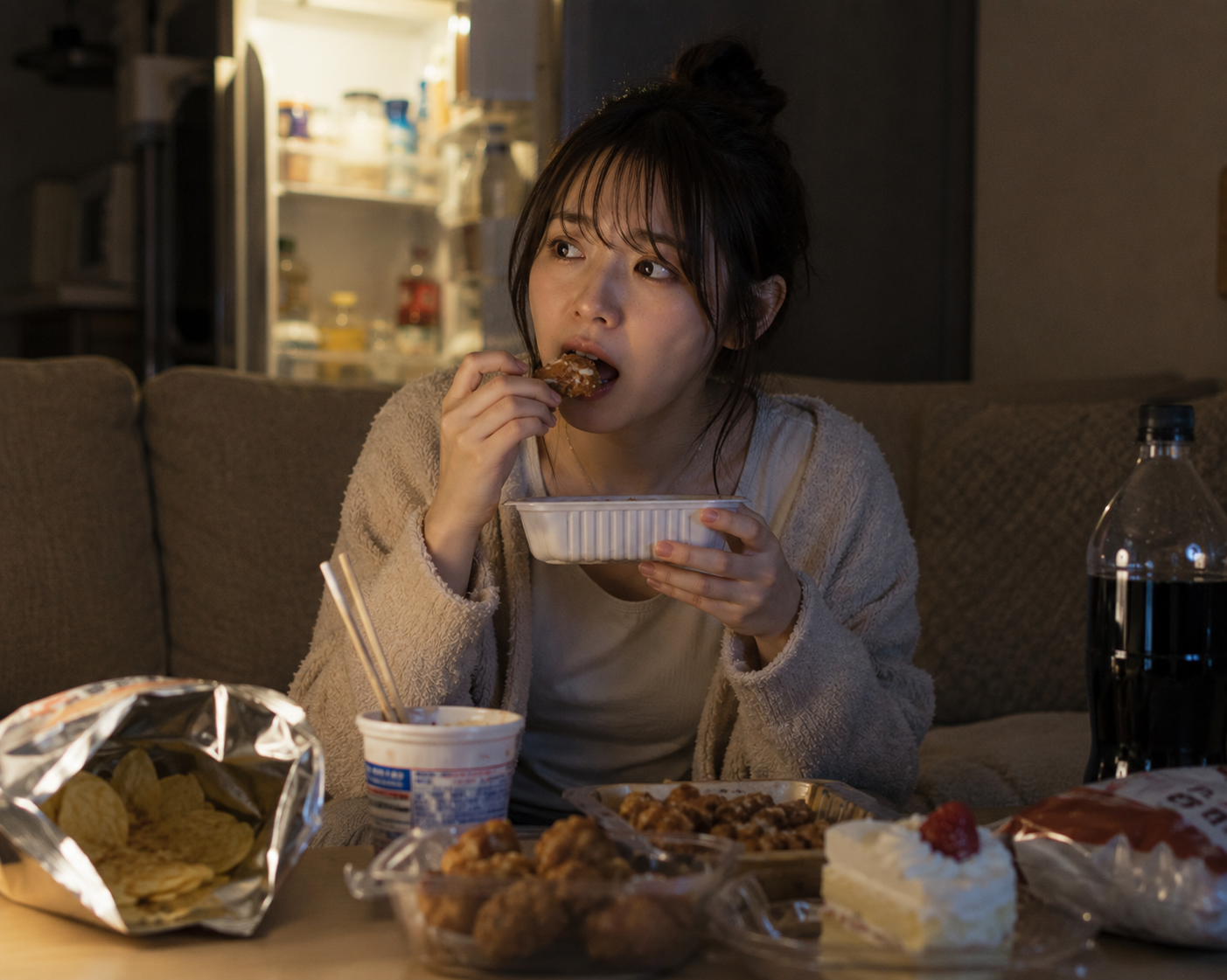 夜中に食べてしまう女性