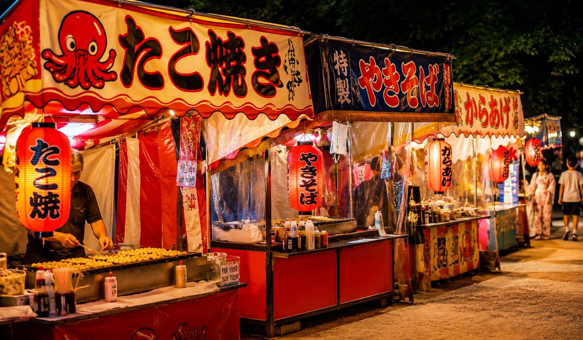 夏祭りのたこ焼き・やきそば・からあげの屋台